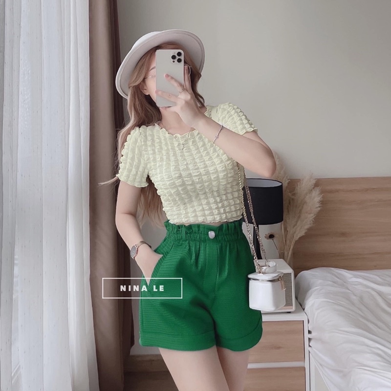 Sét áo crop + quần đùi sốp tổ ong ❤️