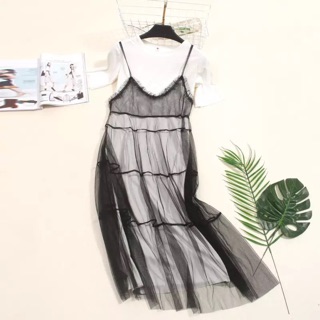 Đầm ren lưới 2 dây không lót mặc kèm với đầm hoặc bikini đi biển Yura Store DK01