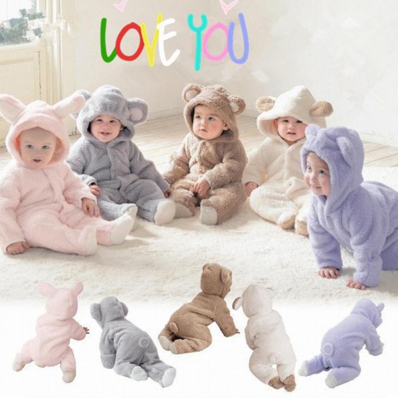 Jumpsuit dài tay có mũ, bằng lông ấm áp cho bé - Hàng mới về