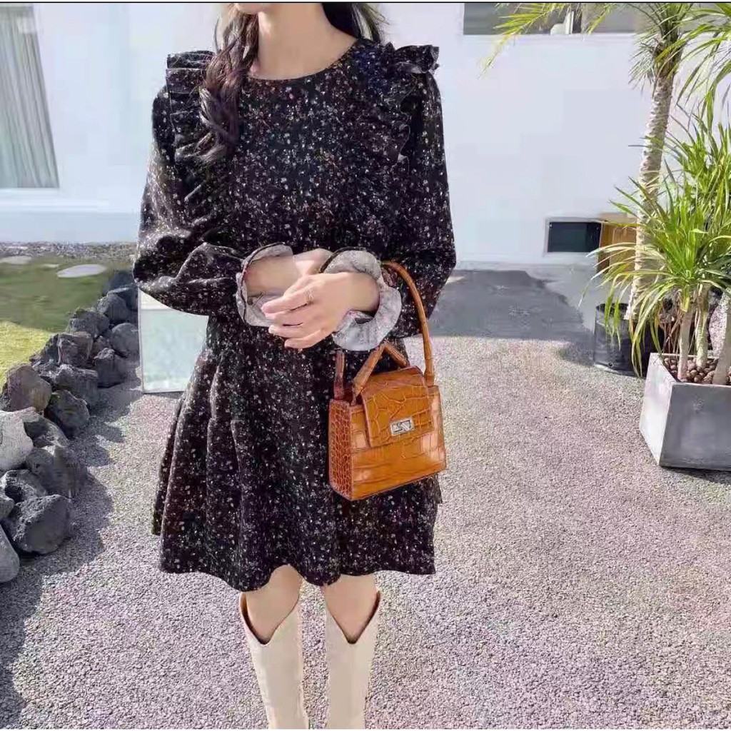 [Ảnh thật] Đầm - Váy babydoll hoa nhí chun eo viền bèo ulzzang