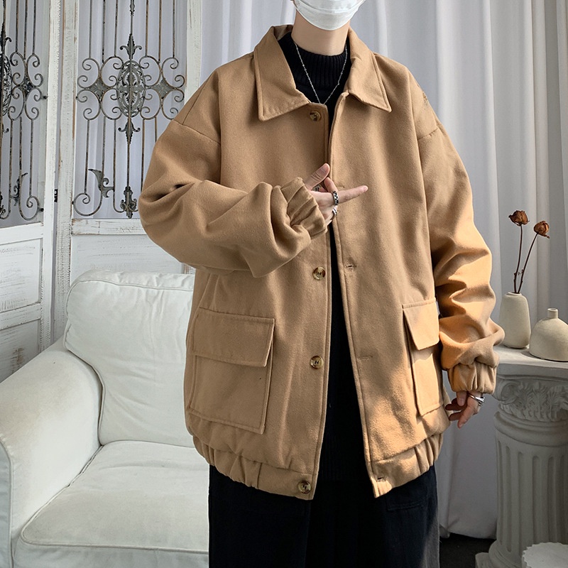 Áo khoác len dáng rộng màu trơn thời trang Hàn Quốc cho nam tf1