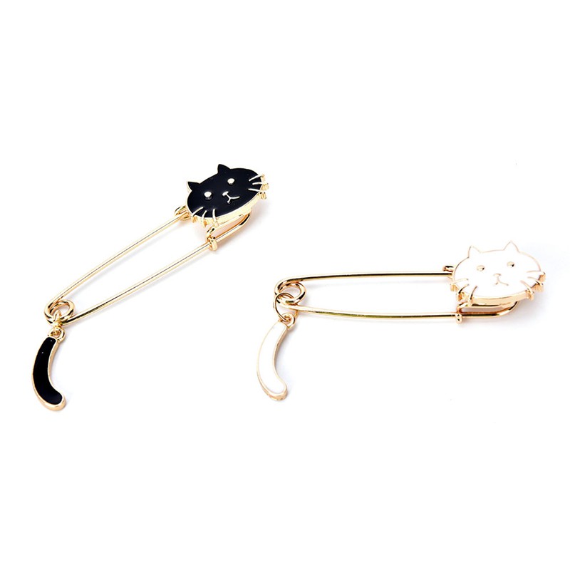 [springeven] Ghim Cài Áo Hình Mèo Đen Trắng Dễ Thương Tinh Tế Thời Trang Cho Nữ