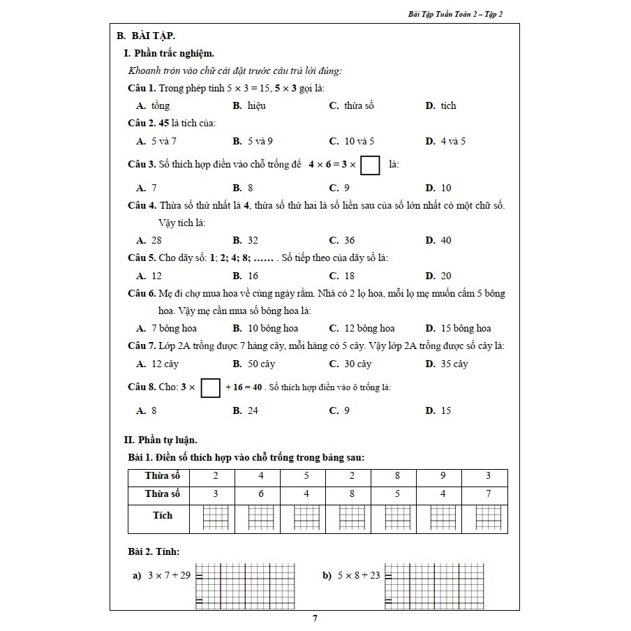 Sách - Bài Tập Tuần Toán 2 - Tập 2 (1 cuốn)