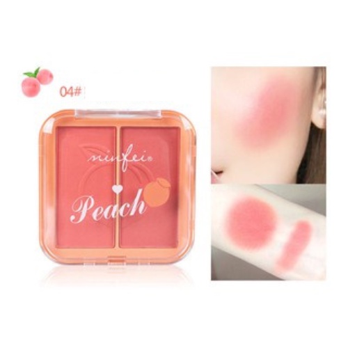 Phấn má hồng 2 ô Peach Minfei tone cam xinh xắn, chất phấn mỏng nhẹ, siêu mịn