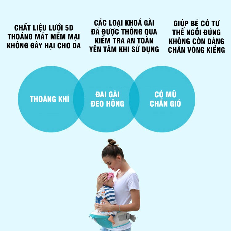 Đai Địu Em Bé Nhiều Tư Thế Chất Liệu Cotton Thoáng Mát Có Đáy Ngồi Có Thể Địu Xéo