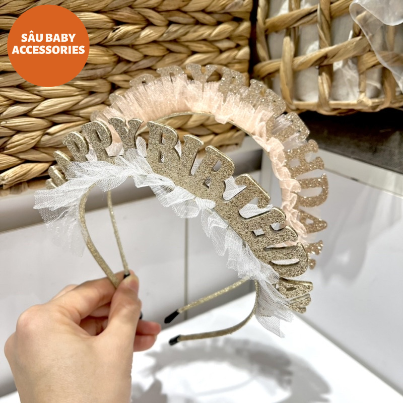 Bờm xước tóc Happy Birthday kim tuyến cho bé