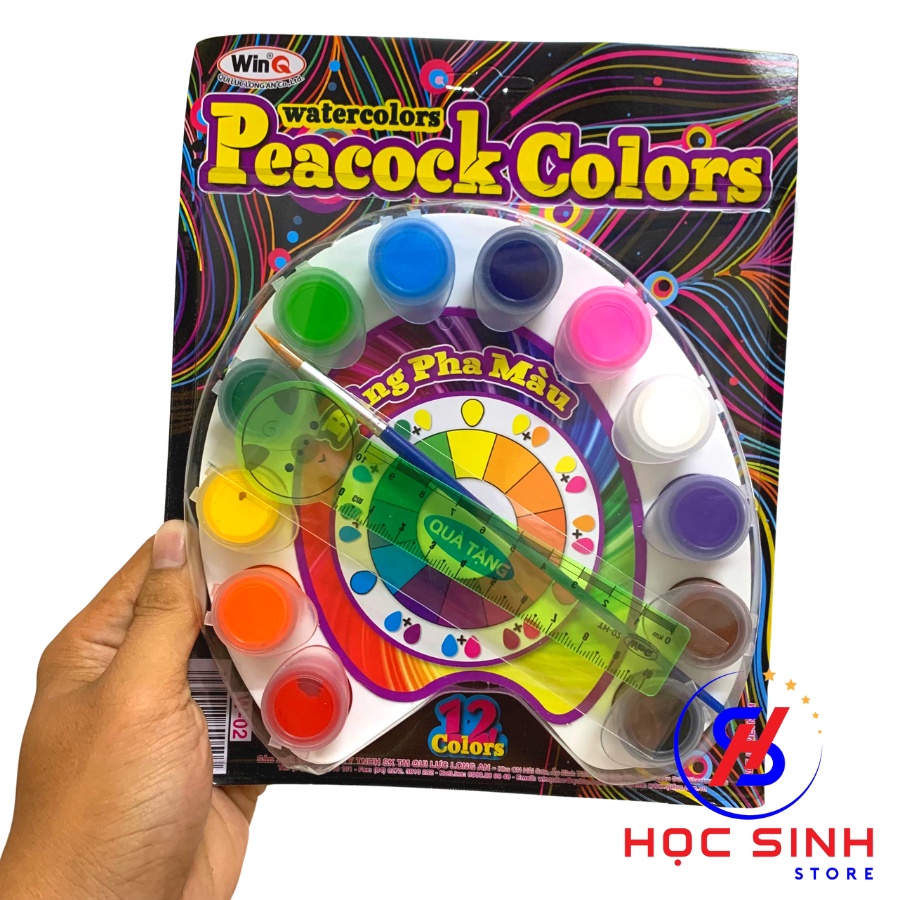 Bảng 12 Màu Nước WinQ W02 Kèm Cọ Và Quà Tặng Thước 10cm dễ thương