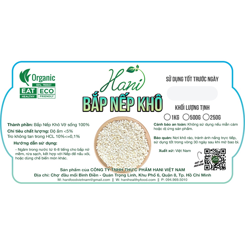 1 Kg Bắp Nếp Hạt Bể Khô Làm Xôi Bắp, Ngon Loại 1 | HANI FOOD