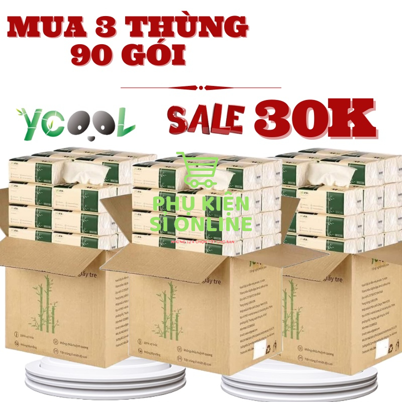 [SALE OFF 30K] Combo 3 thùng/90 gói khăn ăn YCOOL 300 tờ/gói/4 lớp 100% bột sợi tre thiên nhiên Store4girls