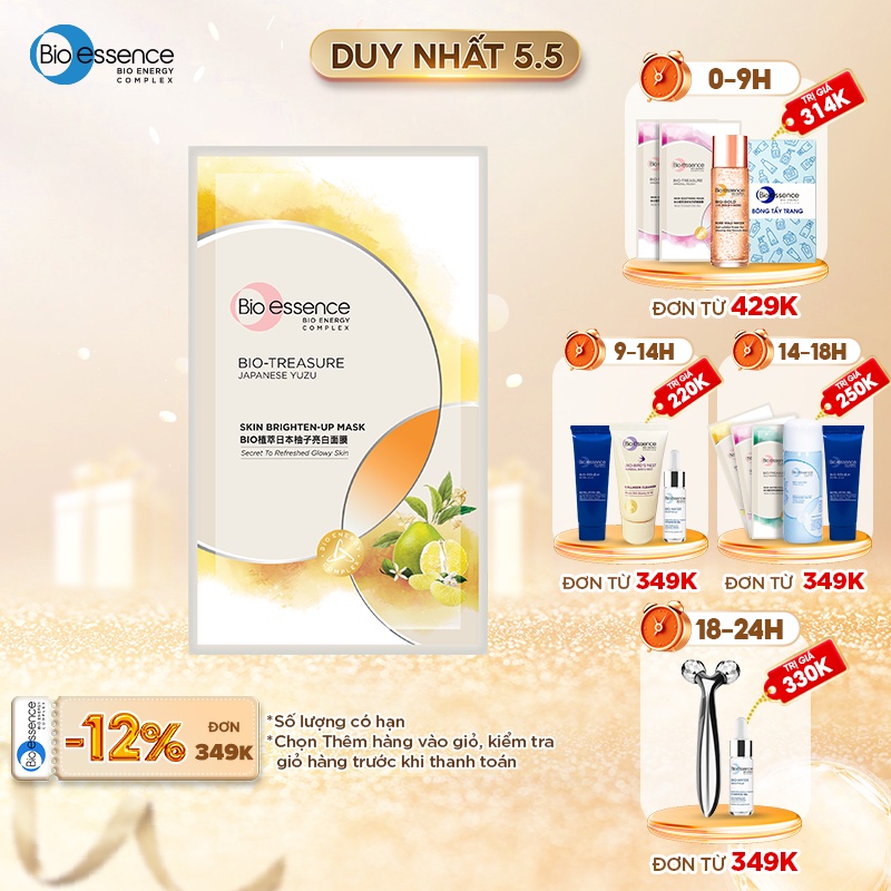 Mặt nạ dưỡng trắng chuyên sâu Bio-Essence Skin Brighten-Up Mask chiết xuất Yuzu 20ml