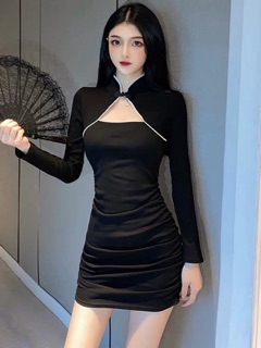 Sườn Xám Trung Hoa Trơn Tay Dài