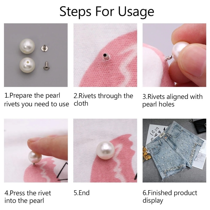 Set 100 Đinh Tán Đính Ngọc Trai Giả Đường Kính 6mm Dùng Trang Trí Giày/Túi Xách