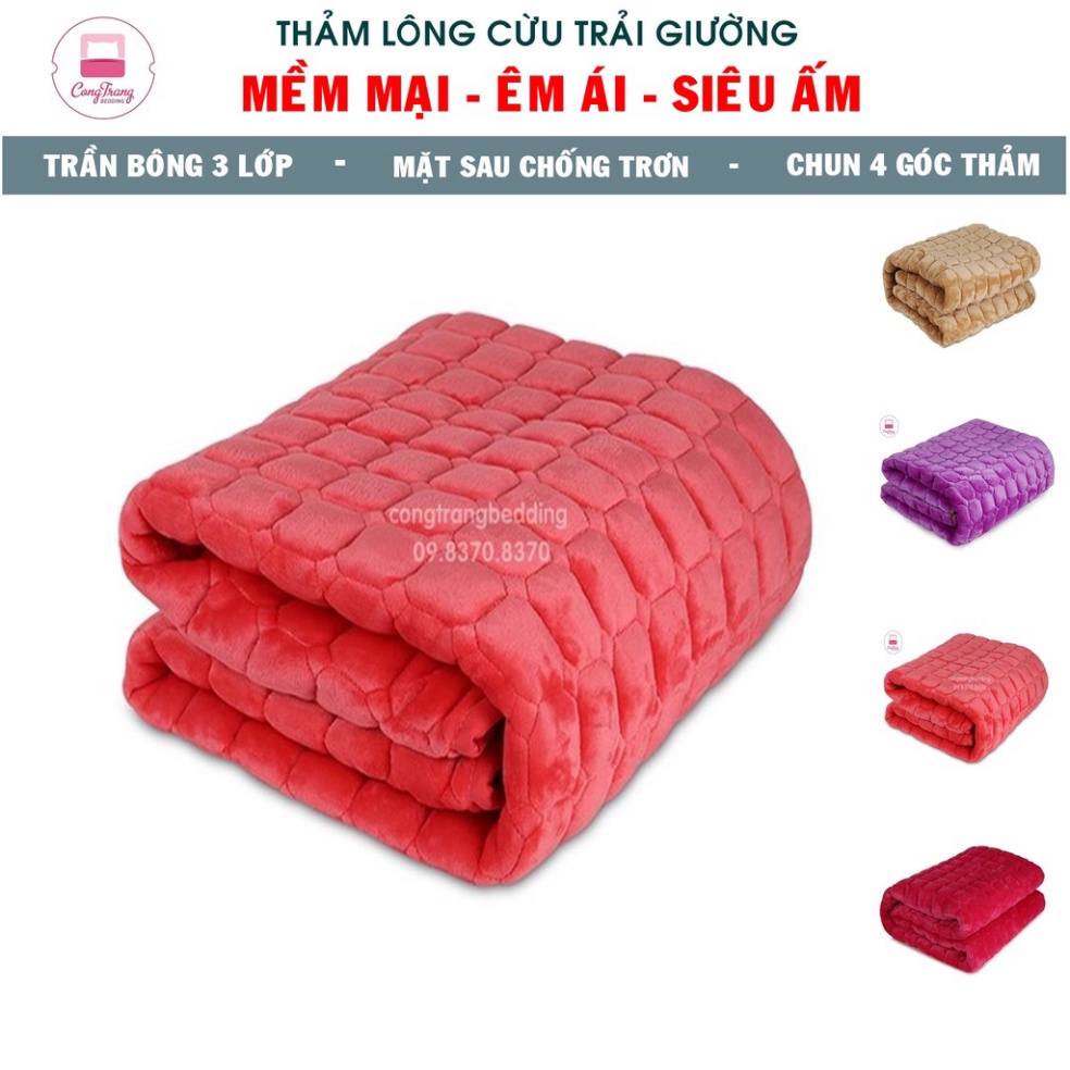 Thảm nhung trải giường một màu siêu ấm 3 lớp đủ kích thước 4 màu (Chất Liệu Bông Trắng - Giặt Máy Thoải Mái)