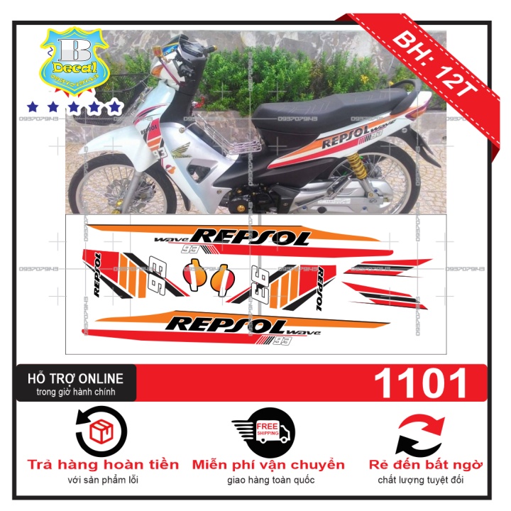 ( Quí khách vui lòng mang ra tiệm cho thợ dán ) Tem wave 2016 repsol trắng