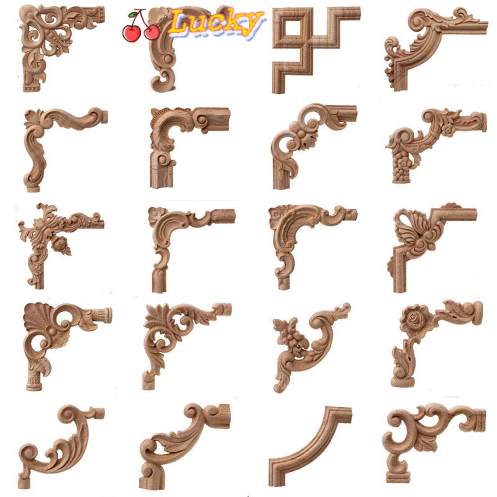 LUCKY High Quality Decorative Wood Appliques Unpainted Oak Corner Applique Carved Wave Flower New Wooden Home Furniture Door Decor Crafts Onlay Decal