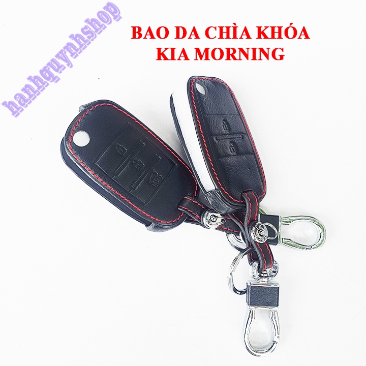 Bao da chìa khóa Kia Morning màu đen chỉ đỏ tặng kèm móc