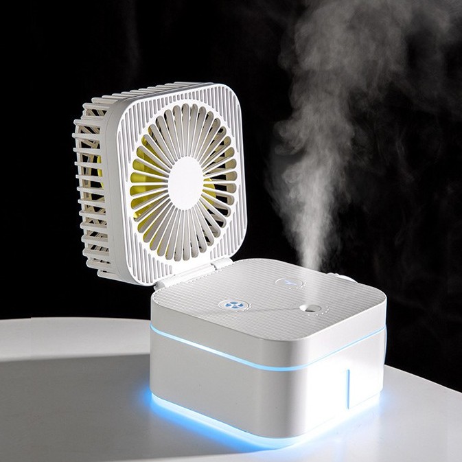 Quạt Mini phun sương để bàn cực mát Đèn Ngủ Nhiều màu    Gấp mở Siêu Tiện lợi CUBE MAGIC