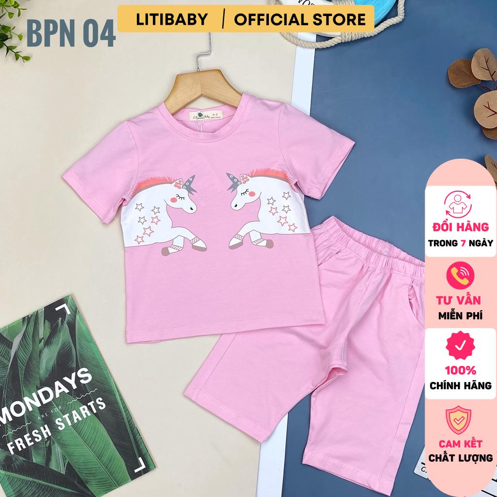 Bộ quần áo bé gái LITIBABY hình ngựa, size 2, 3, 4, 5, 6, 7 tuổi