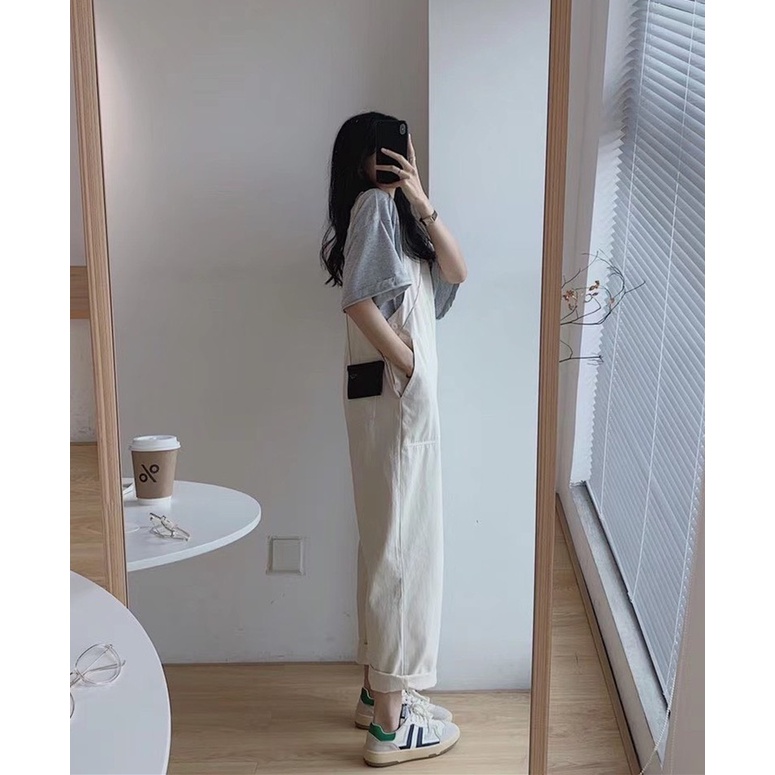 Yếm quần be sữa KA dáng suông dài phong cách Hàn Quốc Ulzzang màu pastel trendy hot