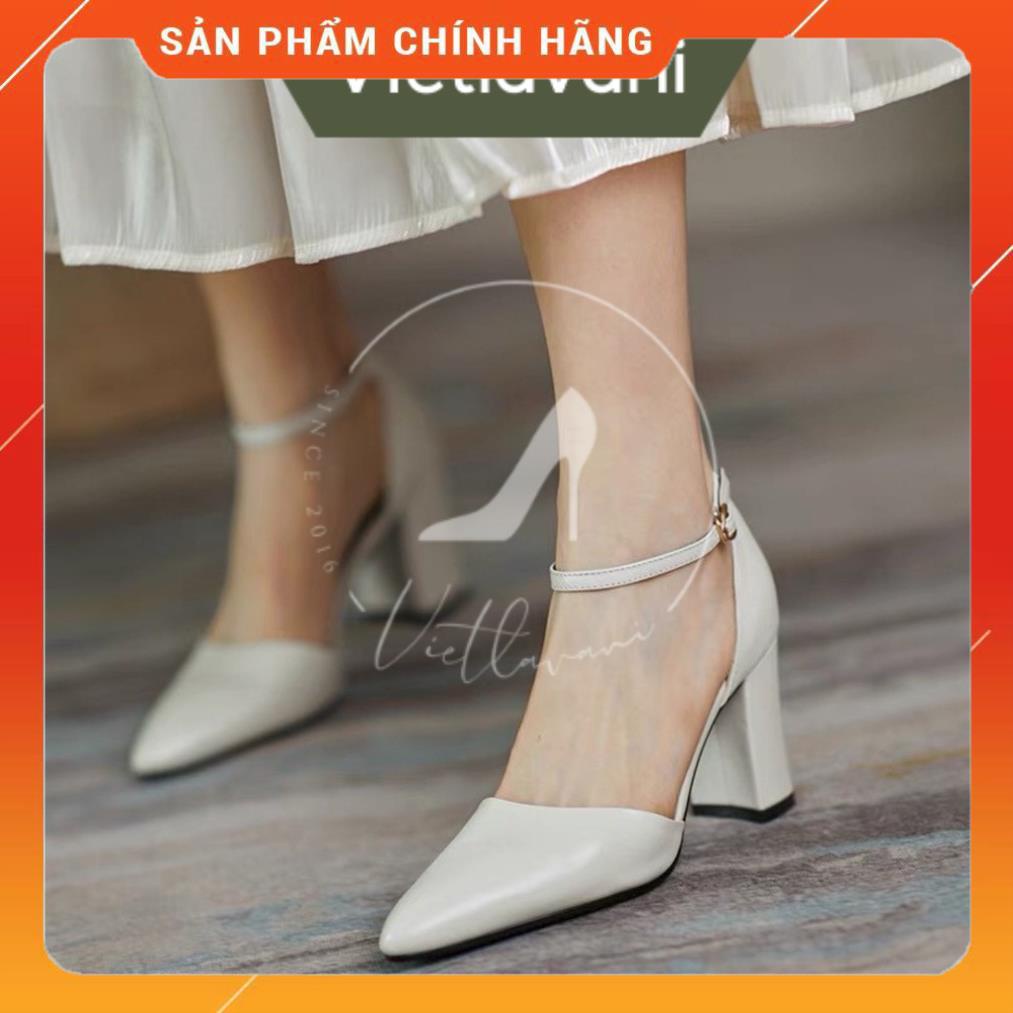 Giày cao gót bít mũi hậu bít da mềm cao cấp đế trụ cao 7cm