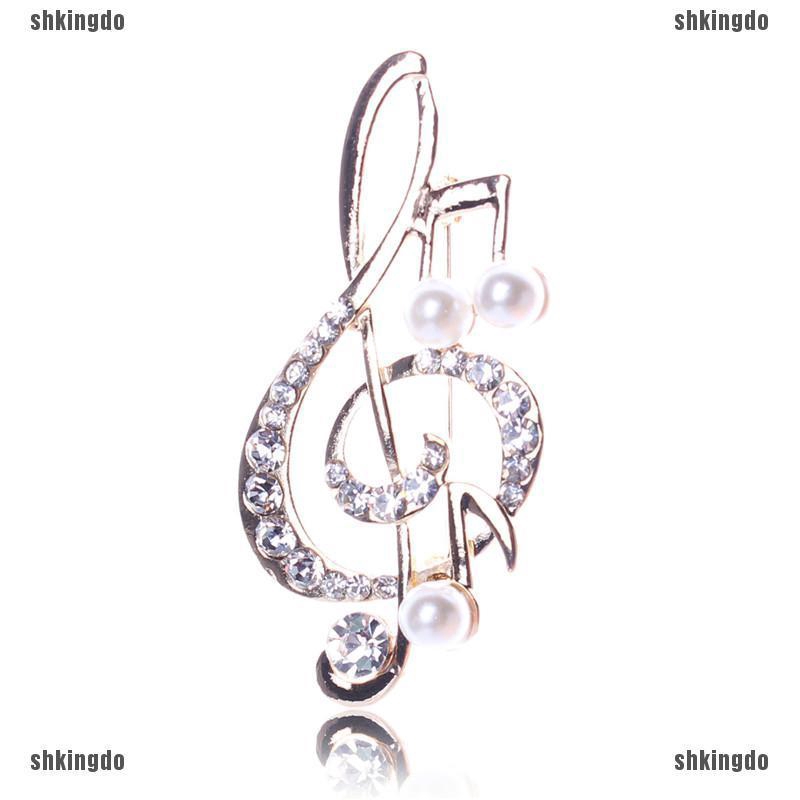 Cài áo hình nốt nhạc đính đá và ngọc trai thanh lịch