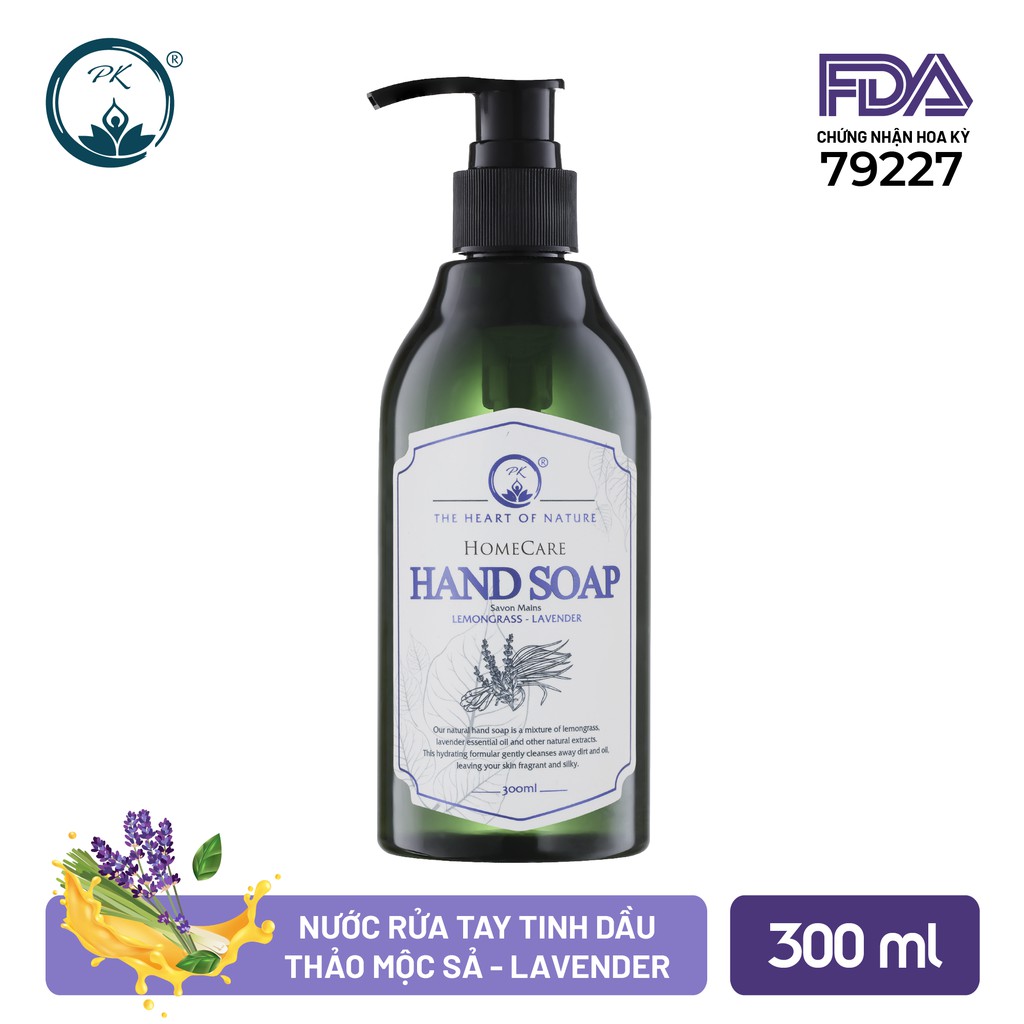 Nước rửa tay tinh dầu thảo mộc PK 300ml - kết hợp tinh dầu Tràm Trà, thành phần hữu cơ, an toàn da tay