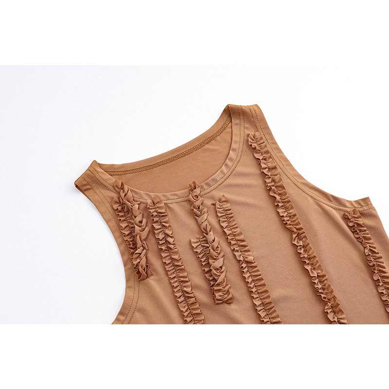 Bộ Áo Tank Top Cổ Tròn Phối Tua Rua + Chân Váy Tua Rua Lưng Cao Thời Trang Cho Nữ