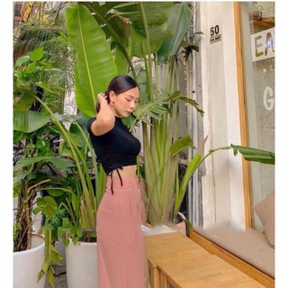 Set thun đen rút nhún + Quần hồng