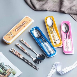 Bộ muỗng thìa nĩa inox 304 cá nhân chuôi sứ, bộ đũa thìa văn phòng