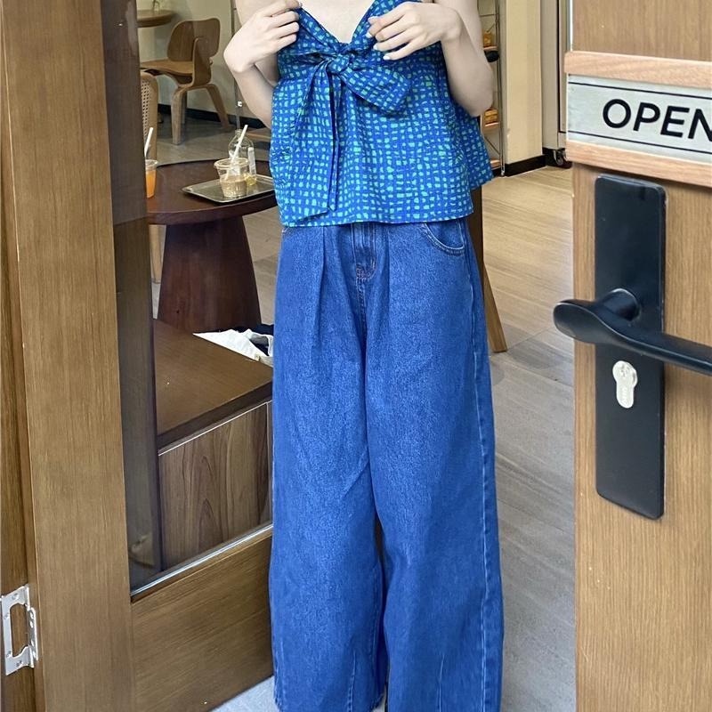 Áo Hai Dây Cổ Chữ V Họa Tiết Sọc Caro Màu Xanh Lá/Trắng Thiết Kế Mới Thời Trang Theo Phong Cách Hàn Quốc