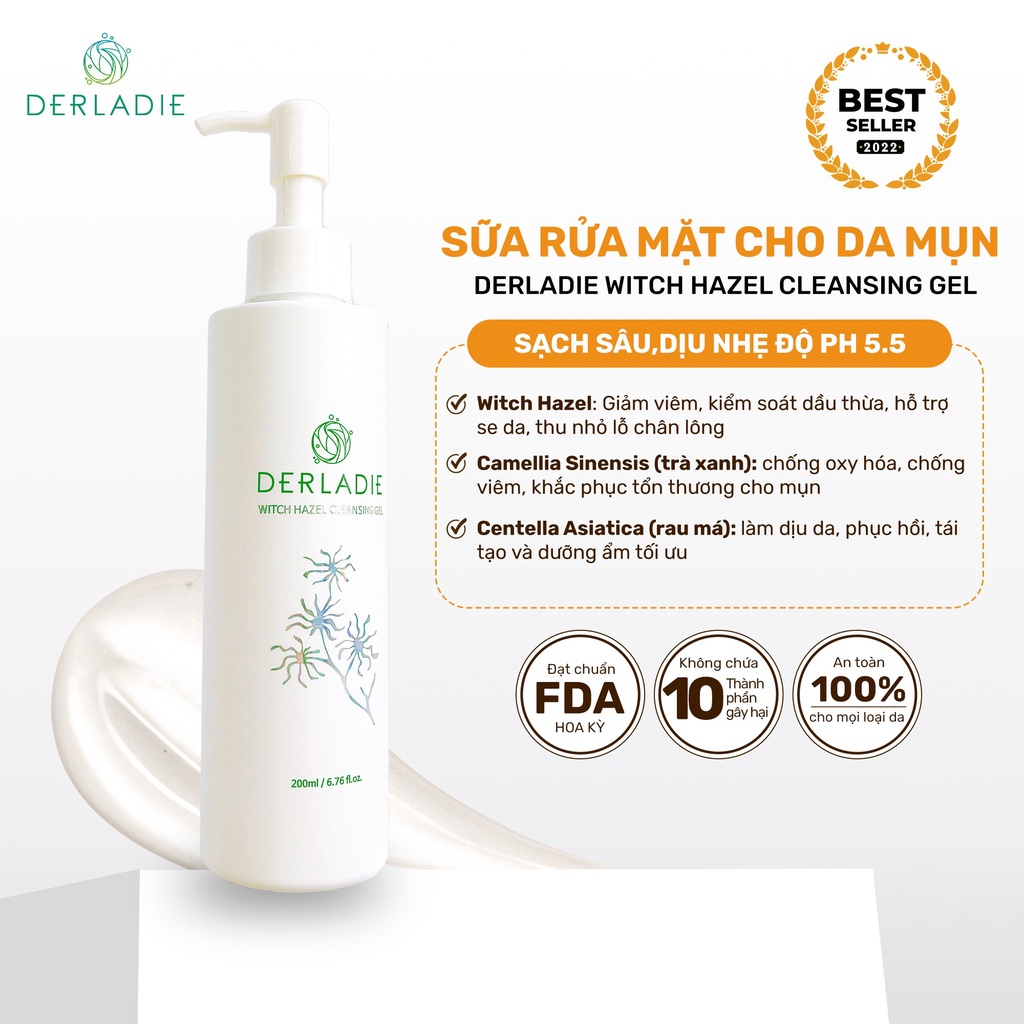 Bộ Sản Phẩm Dành Cho Da Mụn Derladie Witch Hazel 5 Items