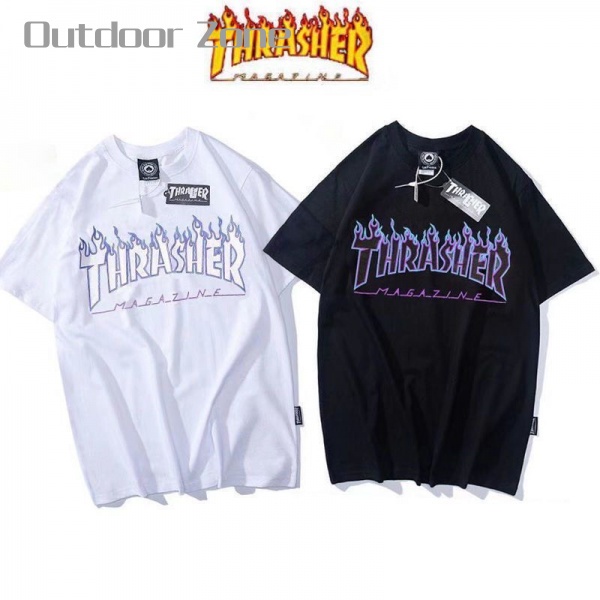 Outdoor zone Thrasher T shirts skateboard tide trasher magazine flame causal tee men women top
