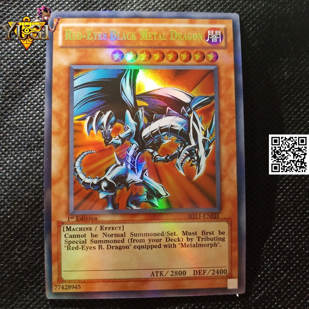 Card yugioh Red Eyes Black Metal Dragon rồng đen mắt đỏ có tem bạc phản quang Lá hiệu ứng phản quang TẶNG Sleeves bọc bà