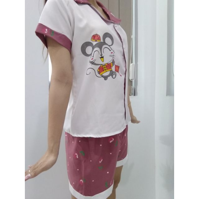 Bộ pizama đùi voan lụa in Hình chuột con