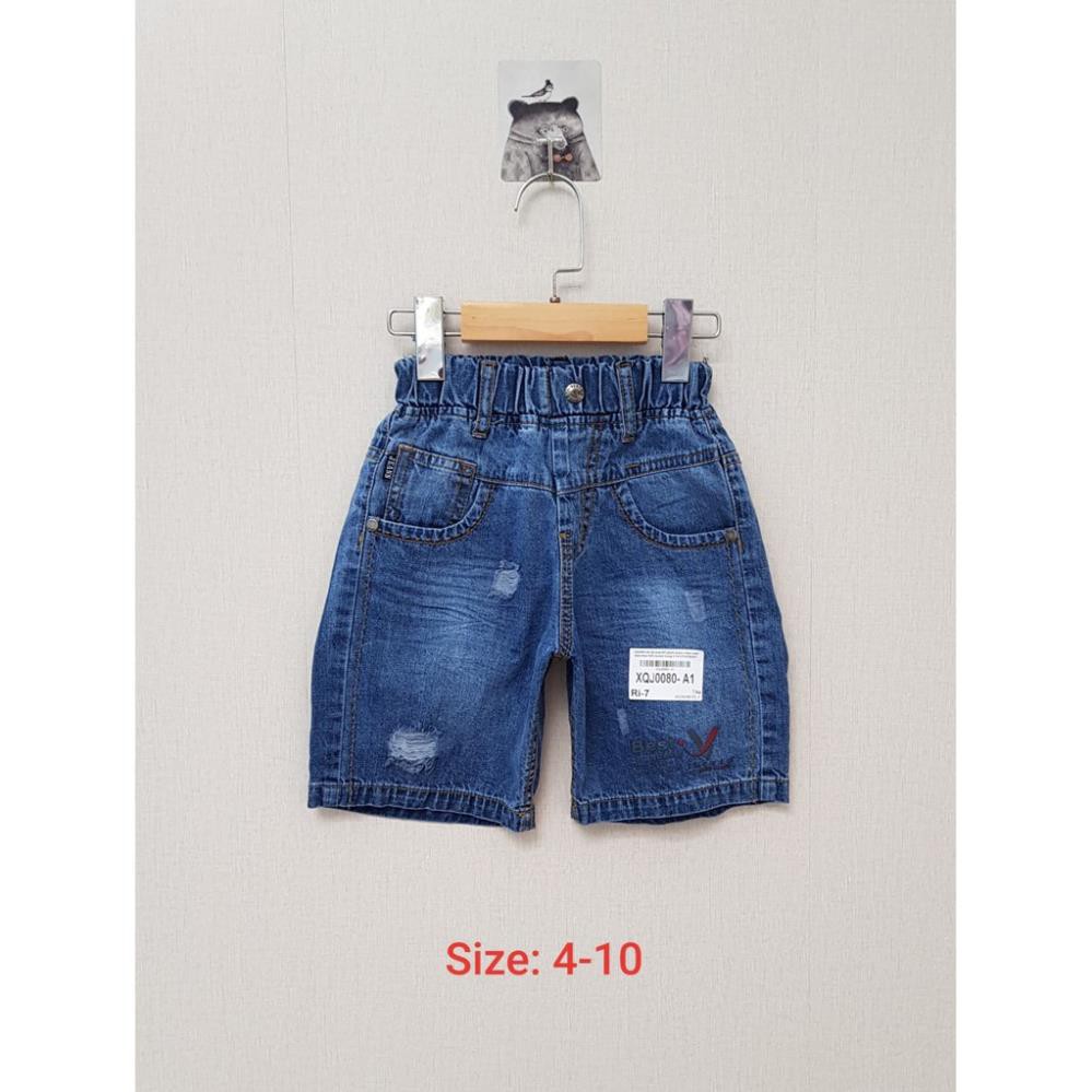 DG109-Q-1- Quần đùi bé trai, rách, thêu chữ, lưng thun co giãn, made in Việt nam