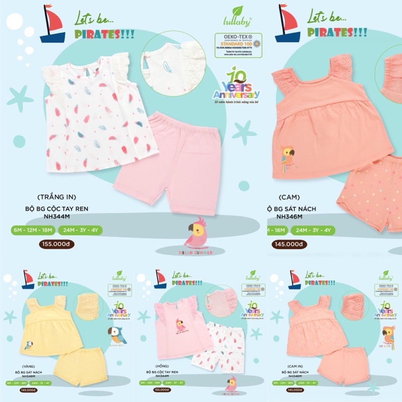 Bộ cộc tay/ ba lỗ bé gái lullaby 2022 NH344M/NH346M