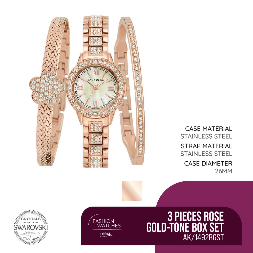 Bộ đồng hồ - vòng tay Anne Klein Rose Gold-tone 26mm AK/1492RGST