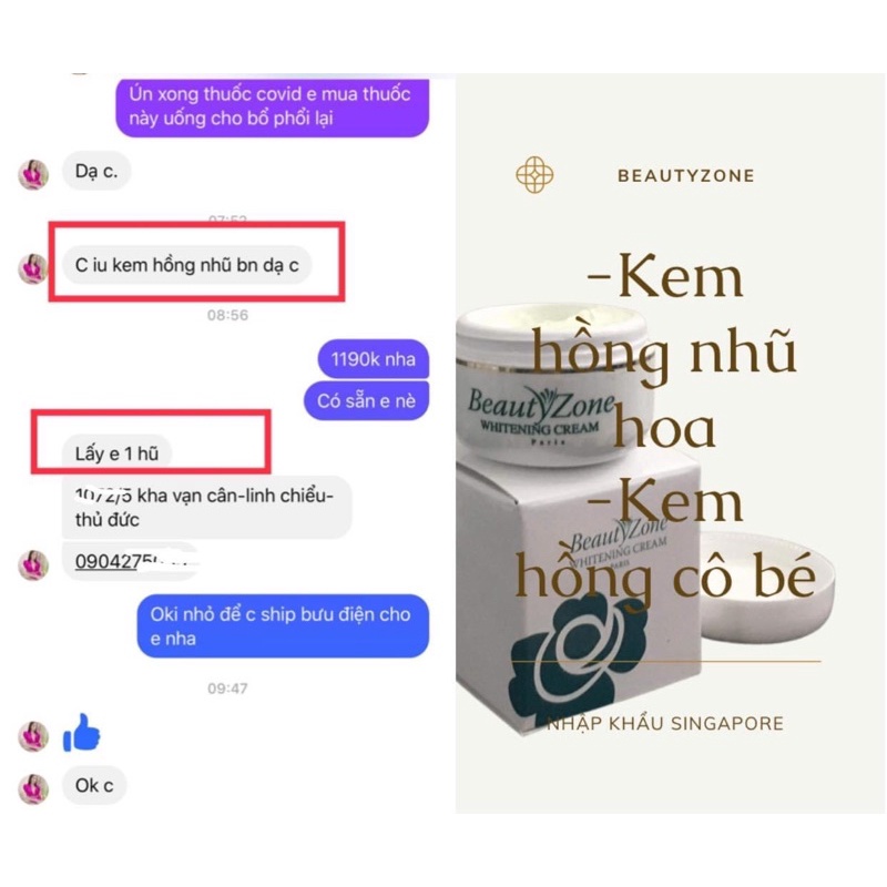 Kem hồng nhũ hoa Singapore Beautyzone