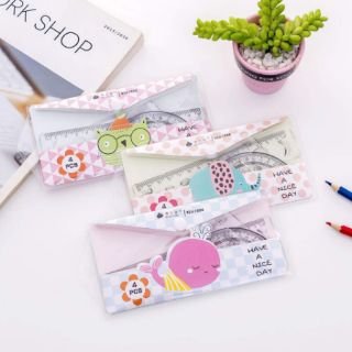 Bộ 4 Món, Thước kẻ, 2 Ê Ke, Đo Độ kèm túi đựng