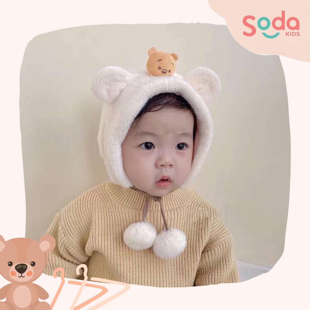 Mũ lông gấu pooh cục bông cho bé 3 màu (Ảnh thật)