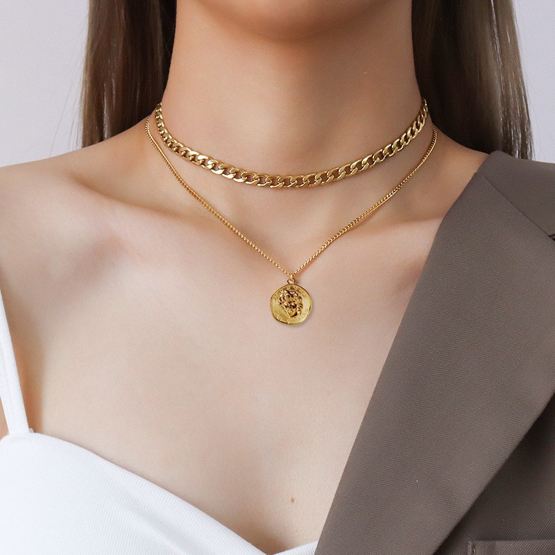 Ảnh shop chụp - Vòng Cổ Nữ Dây Chuyền Chocker 02 Tầng Layer Vòng Cổ Đồng Xu Thời Trang Cá Tính Giá Rẻ TB90