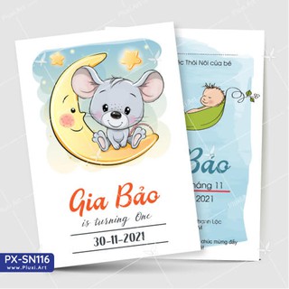 Thiệp thôi nôi – sinh nhật Pluxi bé Trai tuổi Chuột PX_SN116