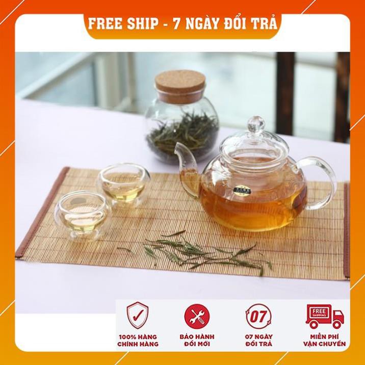 [FREESHIP] Bộ ấm trà thủy tinh 6 chén kèm đế nến châm trà chịu nhiệt dung tích 600ml sử dụng được cả đèn cồn và cốc nến