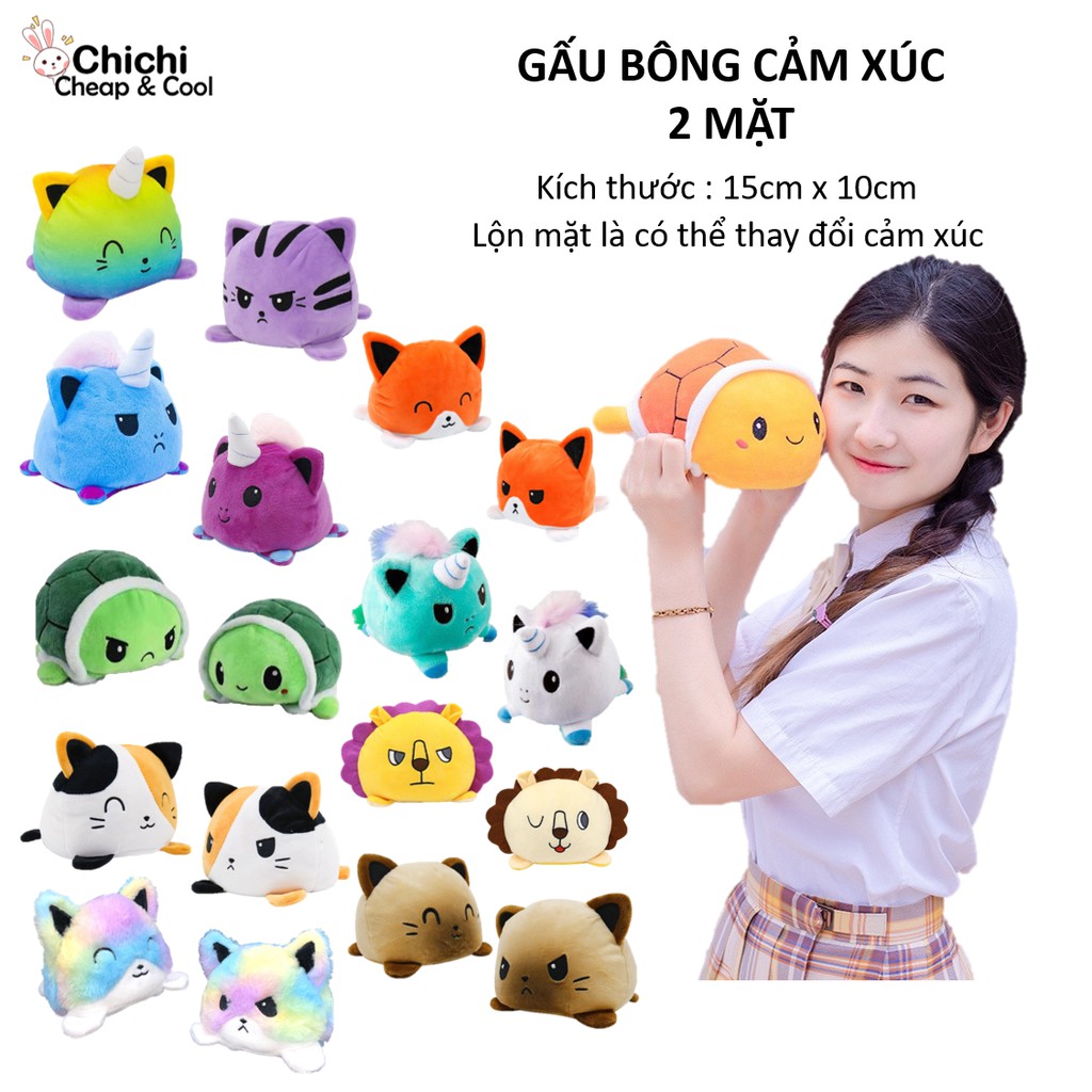 Gấu Bông Cảm Xúc 2 Mặt Nhiều Hình Hàng Nhập Cao Cấp Chất Mềm Mịn Size 15x10cm ChiChi GVP13