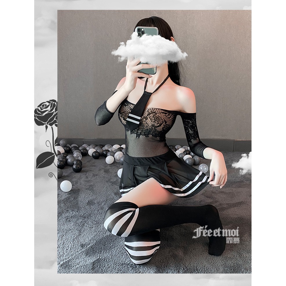 Váy ngủ sexy Cosplay bó sát dài tay kèm cà vạt | BigBuy360 - bigbuy360.vn
