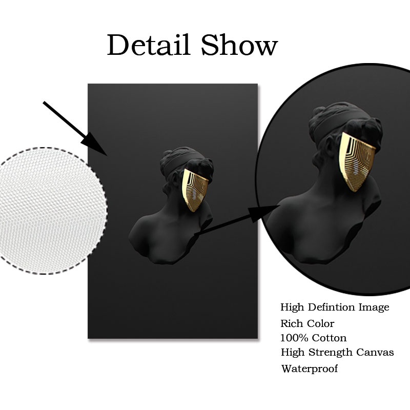 Tranh Vải Bạt Treo Tường In Hình Hươu Mặt Nạ Vàng Đen Sáng Tạo Hiện Đại Trang Trí Phòng Ngủ