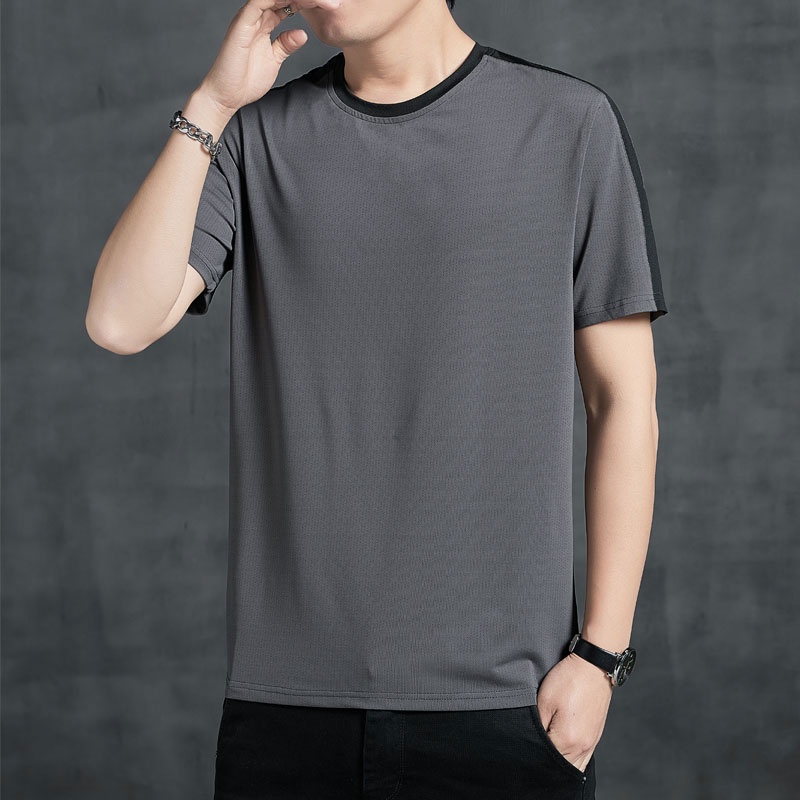 Áo Thun Thể Thao Tay Ngắn Cổ Tròn Dáng Rộng Bằng Lụa Mát Thời Trang Mùa Hè Hàng Mới Dành Cho Bạn Nam