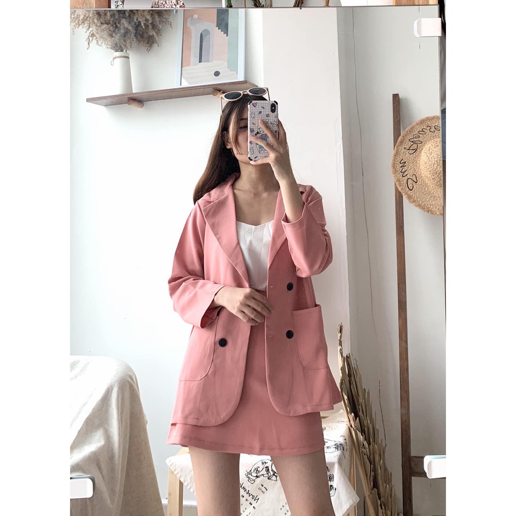 Set áo blazer trơn và chân váy🥑FREESHIP🥑Set vest cực trẻ trung 4 màu-Set công sở có ảnh thật