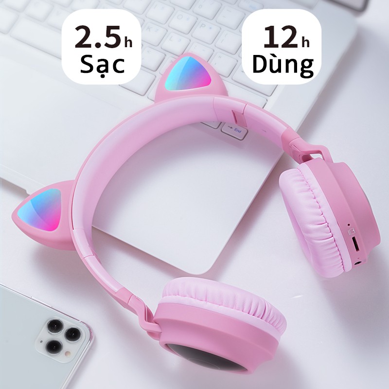 Tai Nghe Mèo Bluetooth Cao Cấp, Headphone Tai Mèo Đáng Yêu, Có Mic, Chống Ồn - Bảo Hành 12 Tháng.