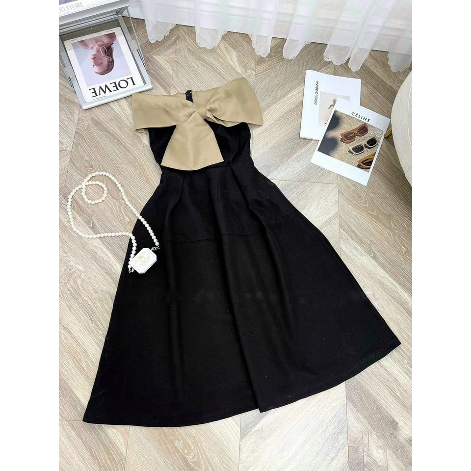 Đầm Xòe Trễ Vai Nơ Ngực Có Mút